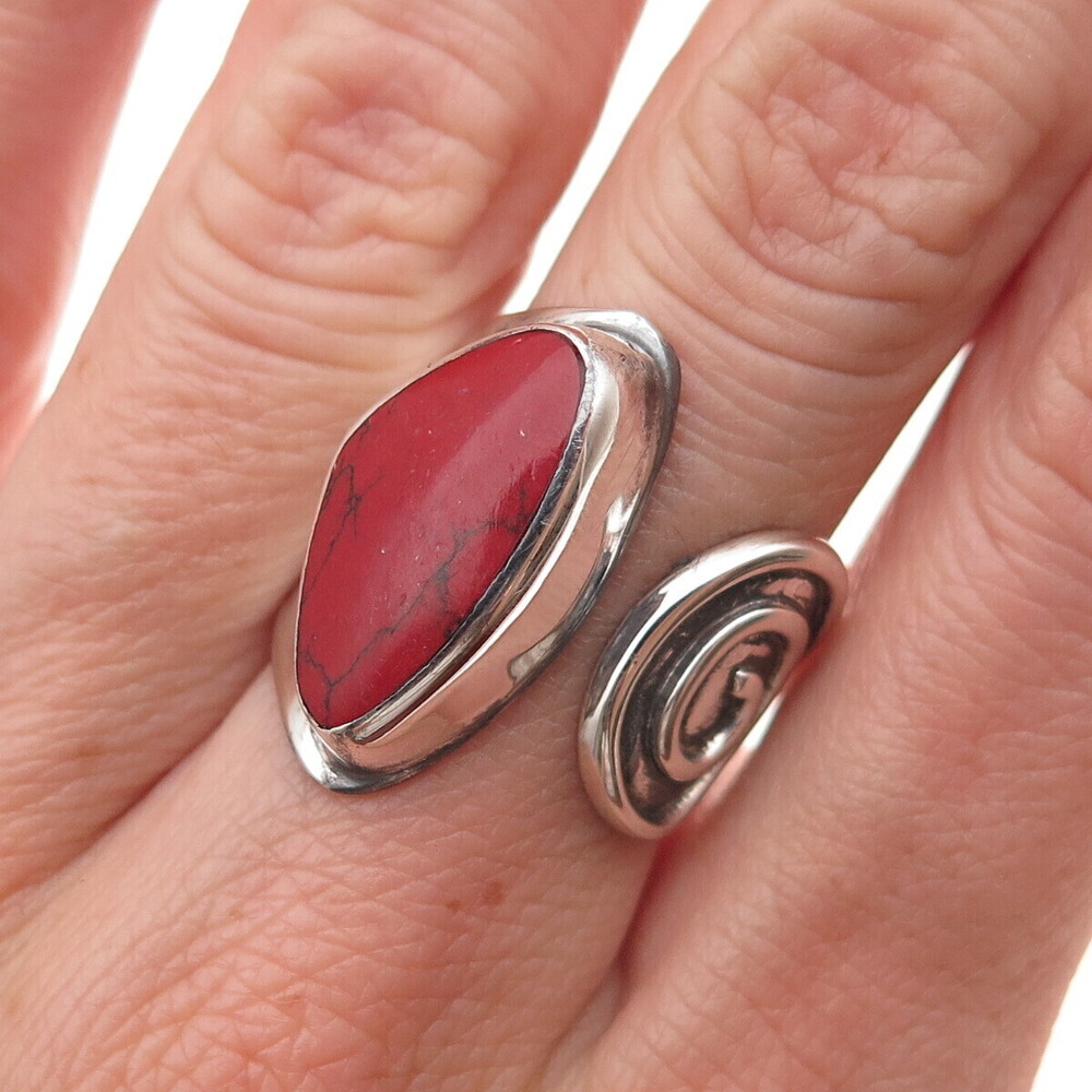 925 Sterling Silver Vintage HOB Mexico Real Red Jasper Adjustable Ring Size 7.5